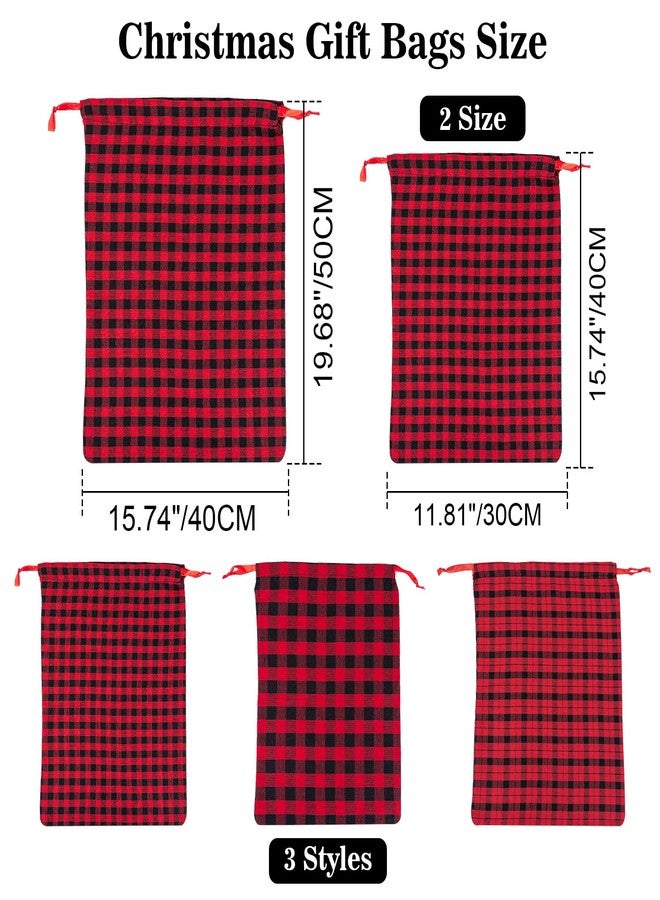 joycraft 6Pcs Cotton Christmas Drawstring Gift Bags - 2 Sizes Buffalo Plaid Christmas Bags, Red and Black Holiday Gift Sacks for Xmas, Birthday, Party Favor, Present Wrapping - Image 2